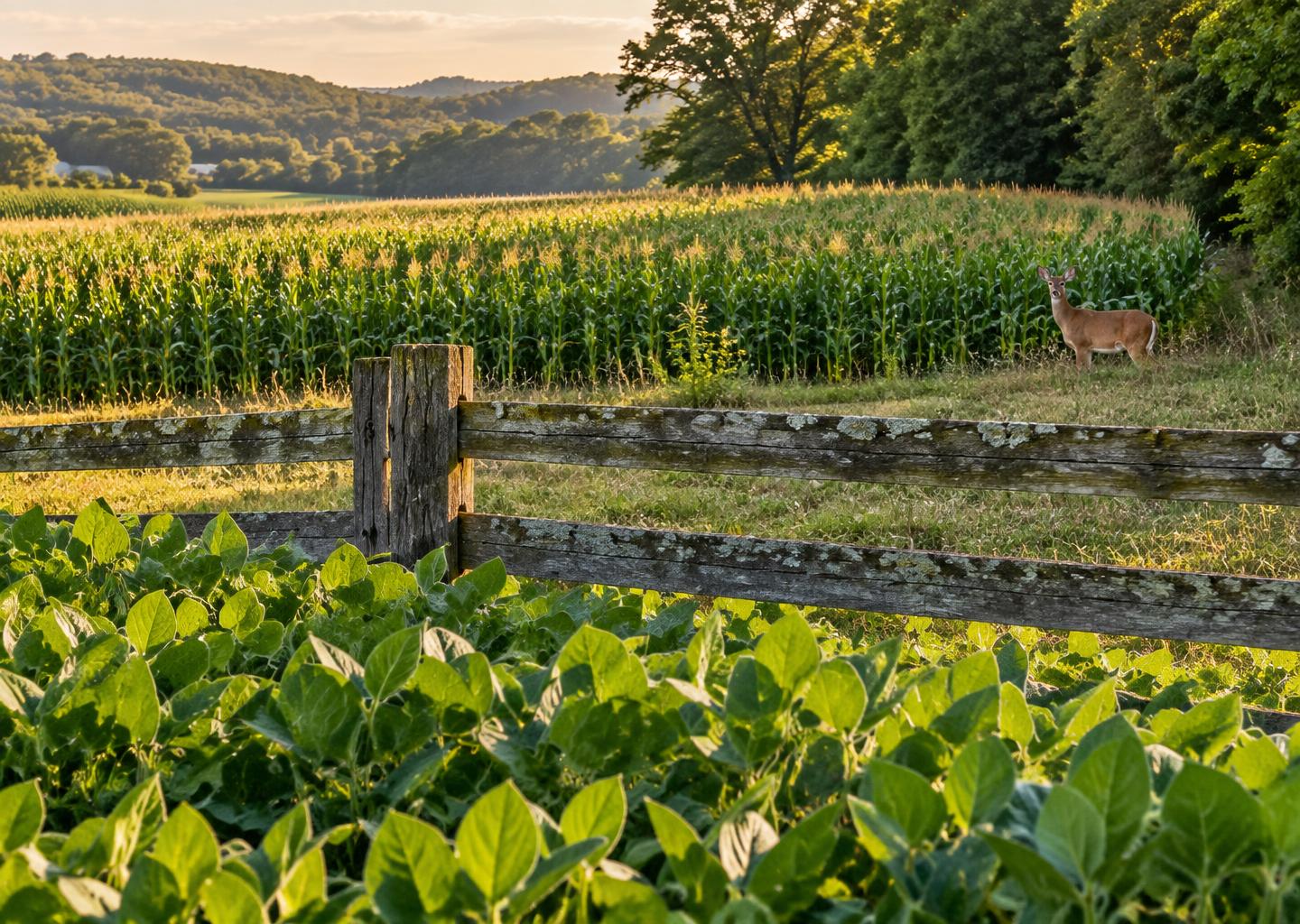 Whitetail deer at the edge of a Tennessee crop field